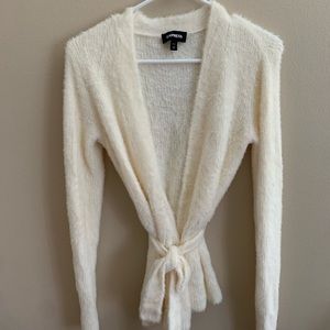 Express fuzzy belted cardigan